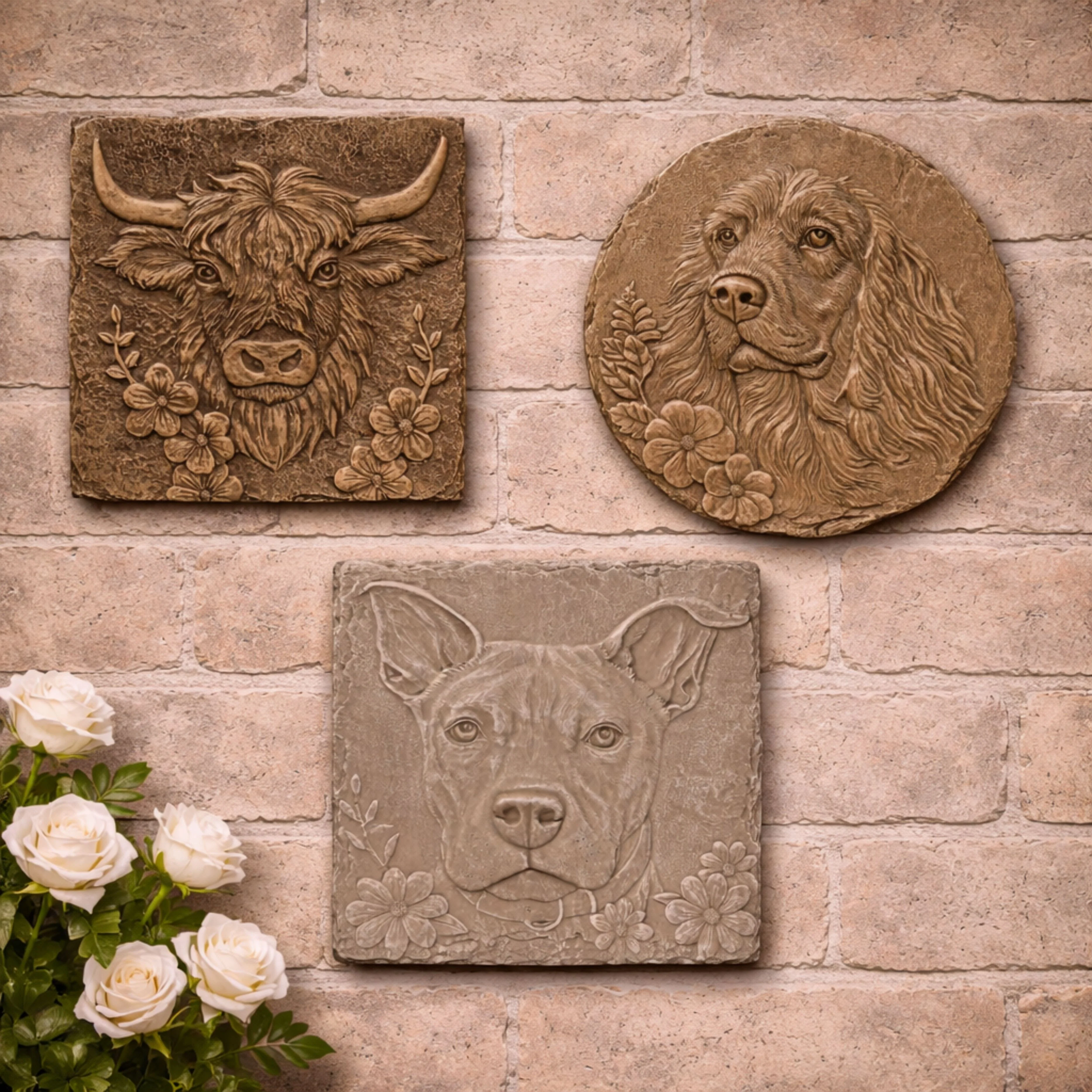 Altico Highland Cow, Cocker Spaniel & Staffordshire Bull Stepping Stone / Wall Plaque
