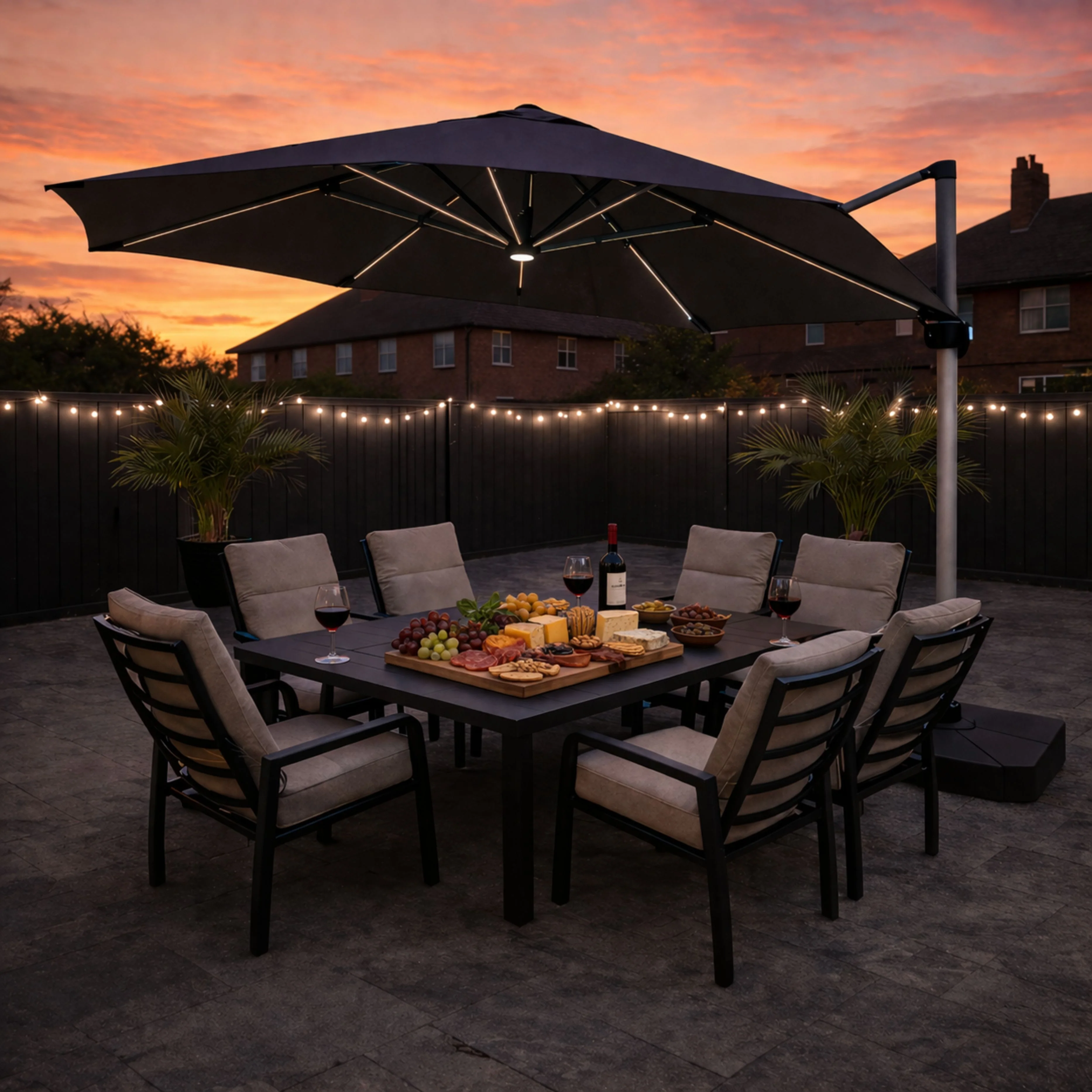 ENJOi Apex 3.5m LED Round Grey Cantilever Parasol with Base - Image 2