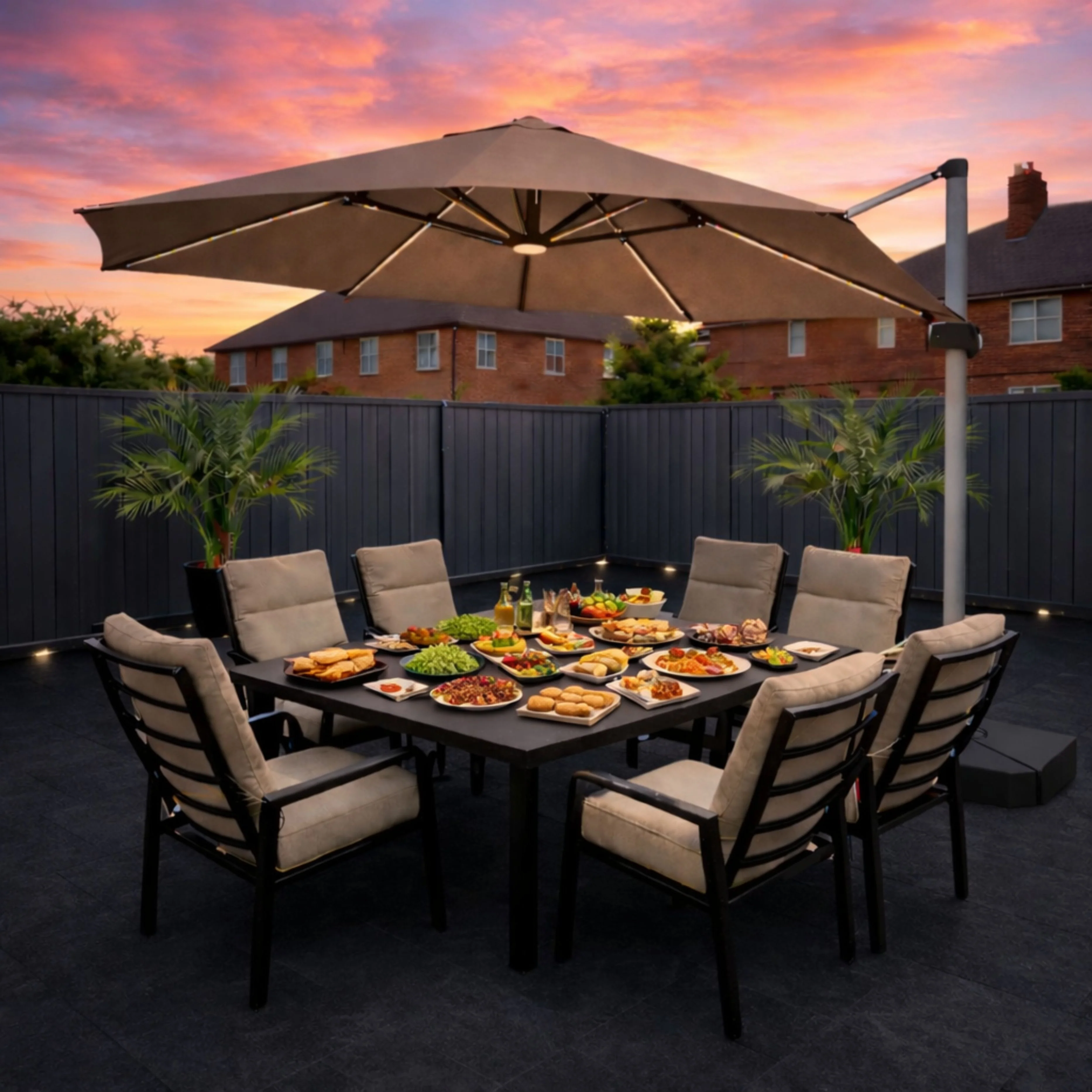 ENJOi Apex 3.5m LED Round Taupe Cantilever Parasol with Base - Image 2