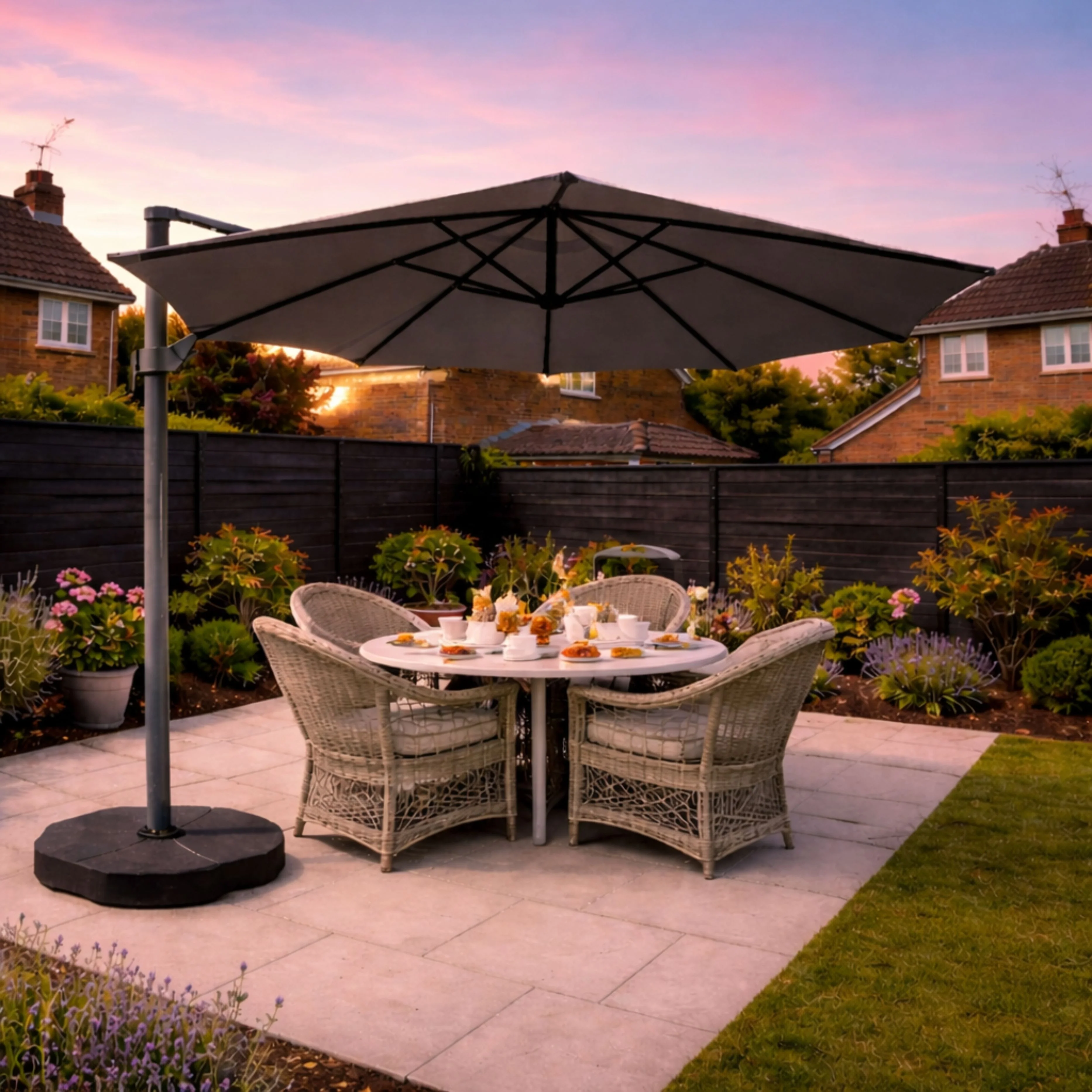 ENJOi Atlas 3m Round Grey Cantilever Parasol with Base - Image 2