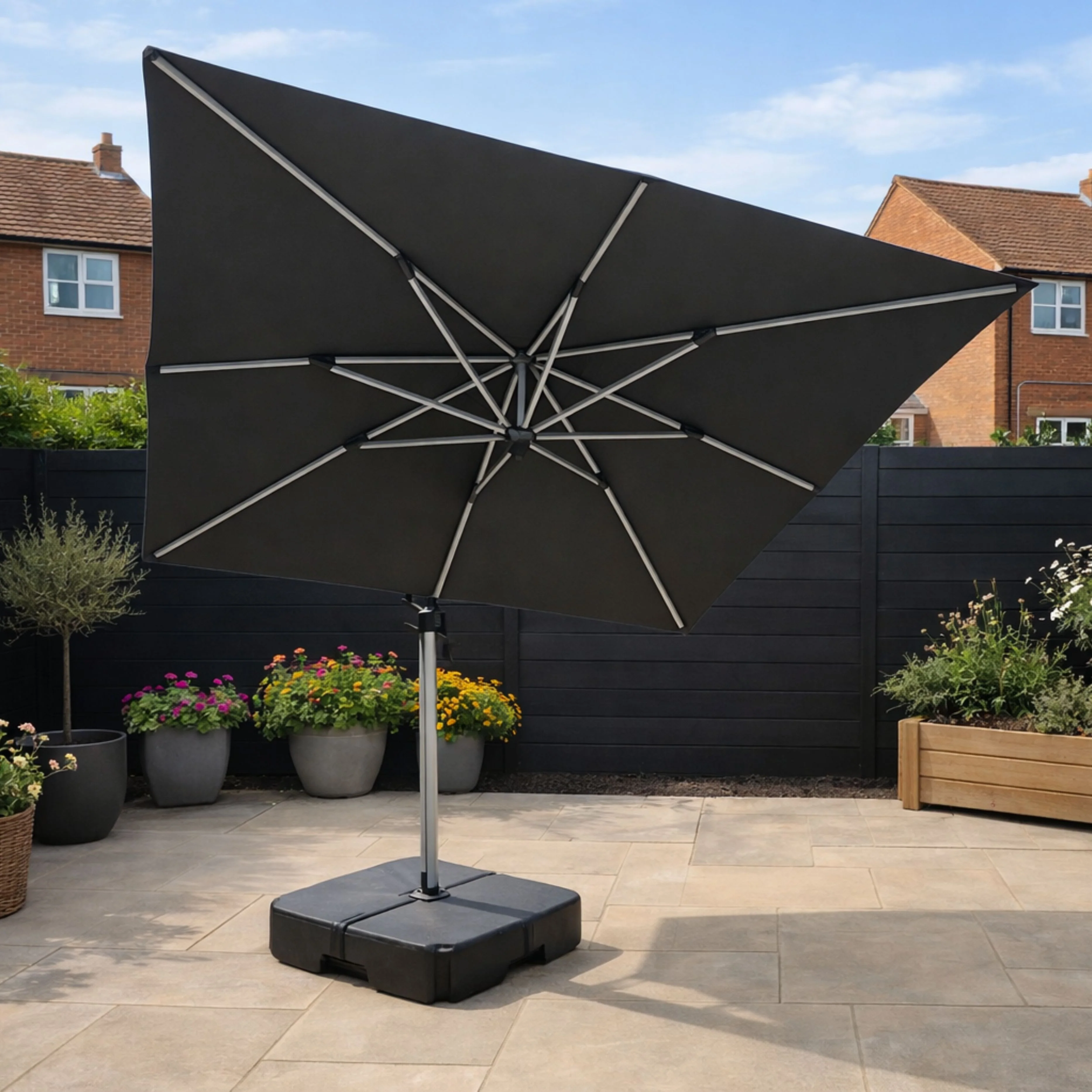 ENJOi Atlas 3m x 3m Grey Square Cantilever Parasol With Base - Image 3