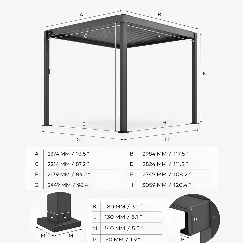 ENJOi Aura Pergola 3m x 2.4m Square Grey - Image 3