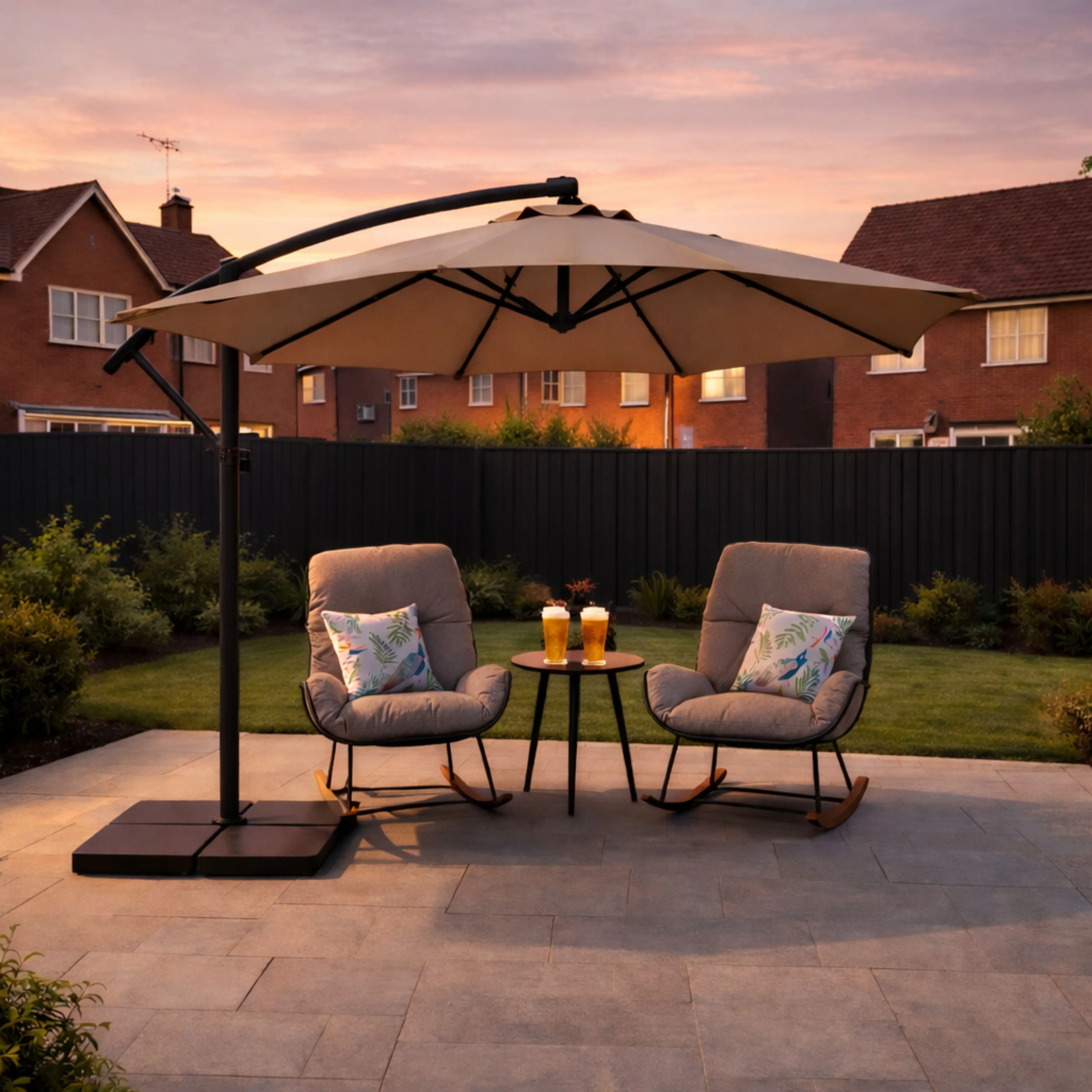 ENJOi Crown 3m Round Taupe Banana Cantilever Parasol with Base - Image 2