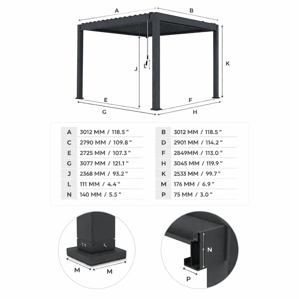 ENJOi Leo Aluminium Wall Mounted Pergola 3.6m x 3m - Image 4