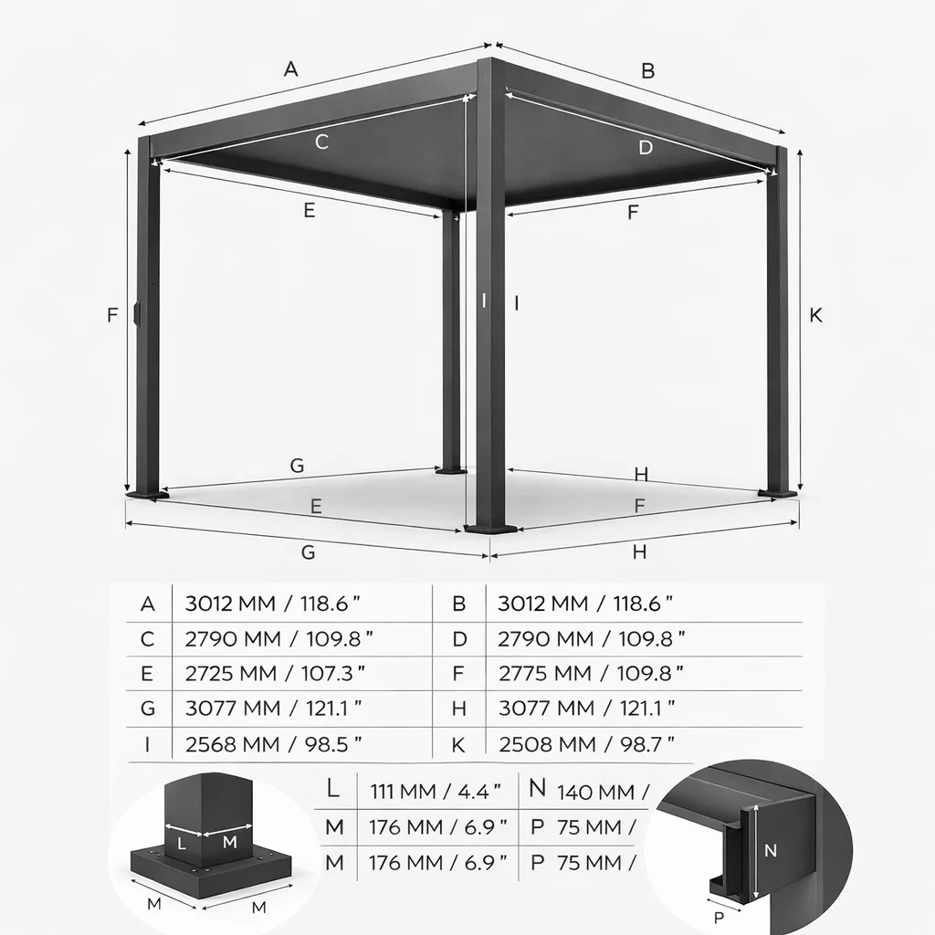 ENJOi Leo Aluminium Pergola 3m x 3m Square Pebble - Image 3