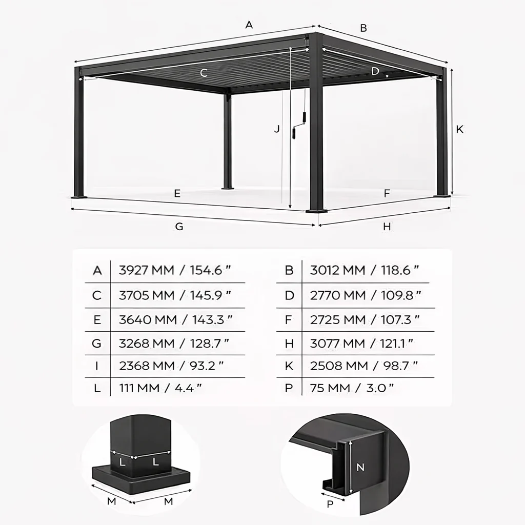 ENJOi Leo Aluminium Pergola 4m x 3m Rectangular Pebble - Image 3