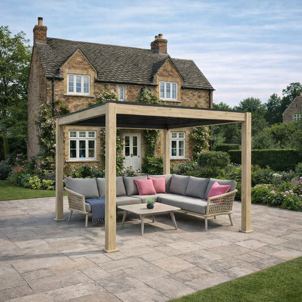 ENJOi Leo Aluminium Pergola 3m x 3m Square Wood
