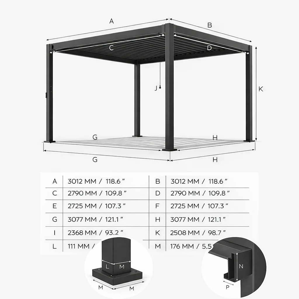 ENJOi Leo Aluminium Pergola 3m x 3m Square Wood - Image 2