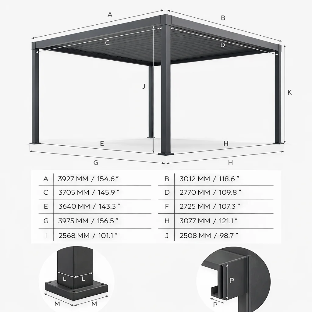 ENJOi Leo Aluminium Pergola 4m x 3m Grey - Image 2