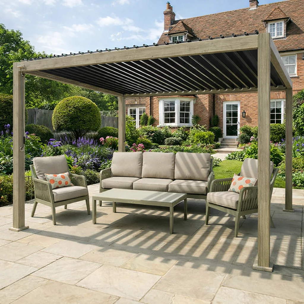 ENJOi Leo Aluminium Pergola 4m x 3m Rectangular Wood