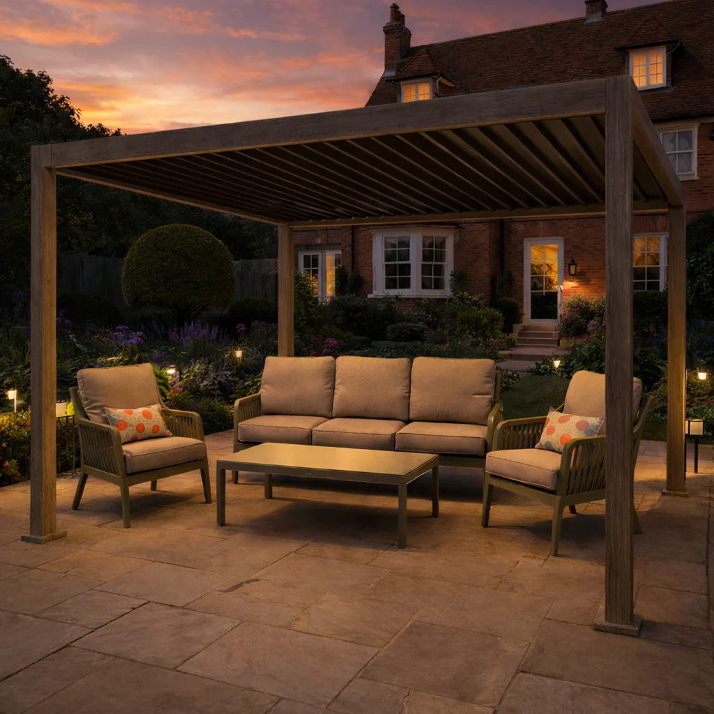 ENJOi Leo Aluminium Pergola 4m x 3m Rectangular Wood - Image 2