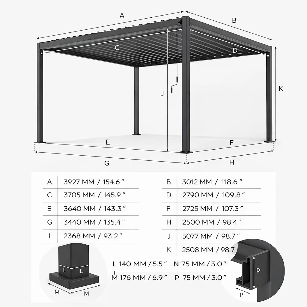 ENJOi Leo Aluminium Pergola 4m x 3m Rectangular Wood - Image 3