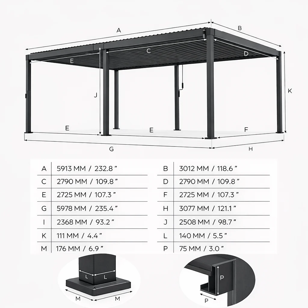 ENJOi Leo Aluminium Pergola 6m x 3m Grey - Image 2
