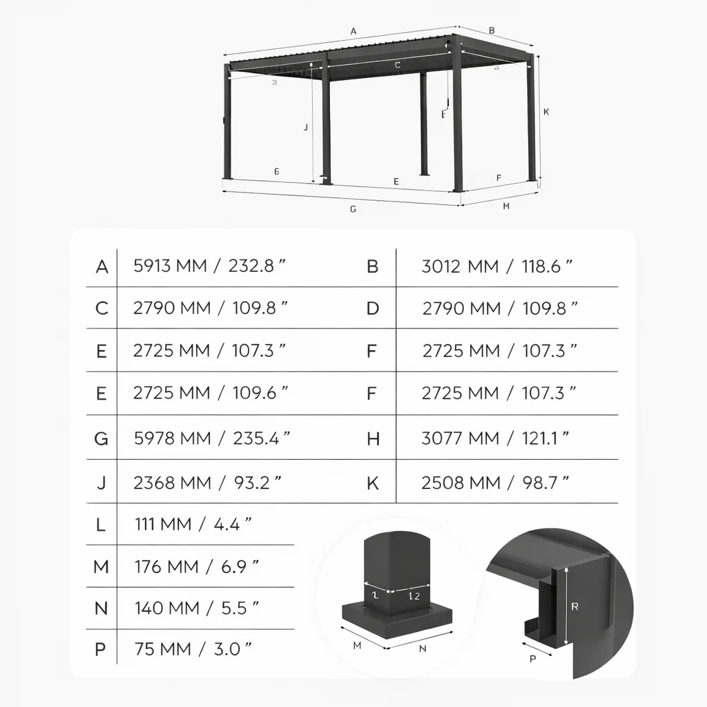 ENJOi Leo Aluminium Pergola 6m x 3m Rectangular Wood - Image 4