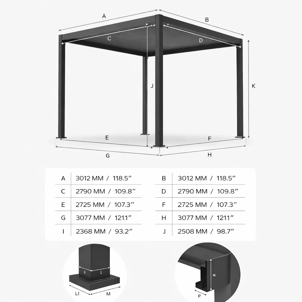 ENJOi Leo Aluminium LED Pergola 3m x 3m Square Grey - Image 5
