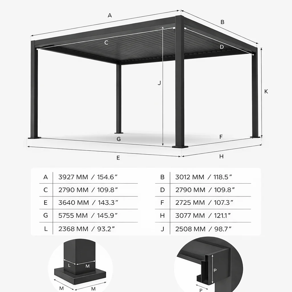 ENJOi Leo Aluminium LED Pergola 4m x 3m Rectangular Grey - Image 3