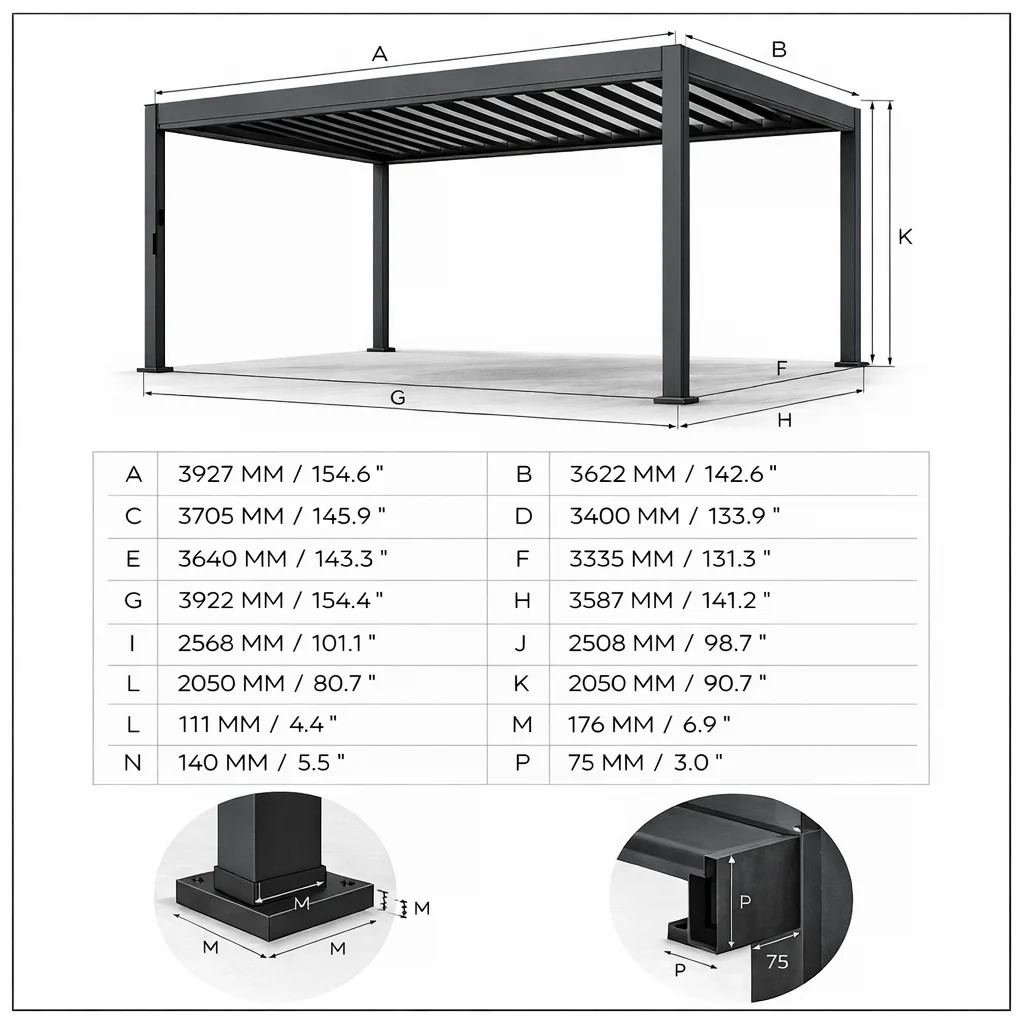 ENJOi Leo Aluminium Pergola 4.0m x 3.6m Pergola Grey - Image 3