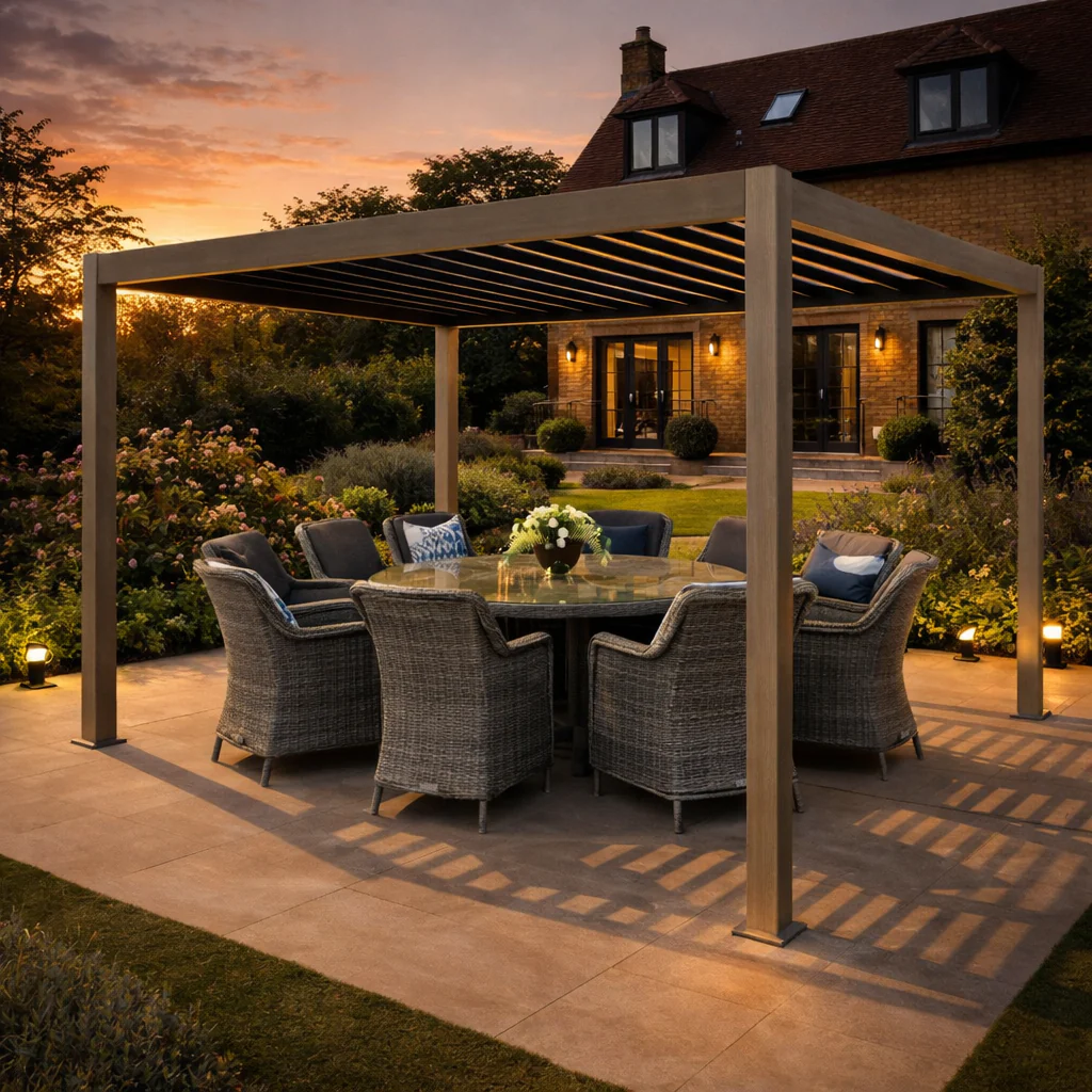 ENJOi Leo Aluminium Pergola 4.0m x 3.6m Rectangular Wood - Image 2
