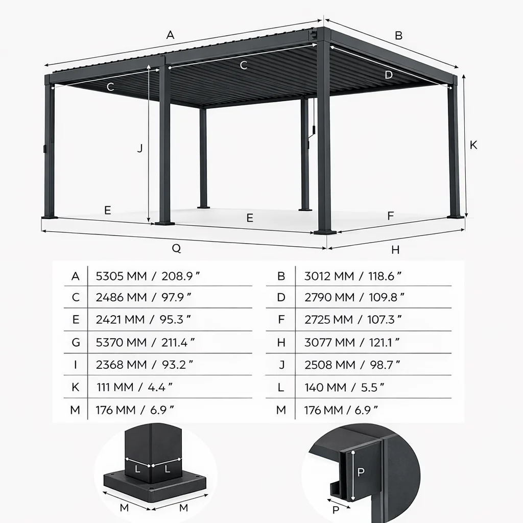 ENJOi Leo Aluminium Pergola 5.3m x 3.0m Pergola Grey - Image 2