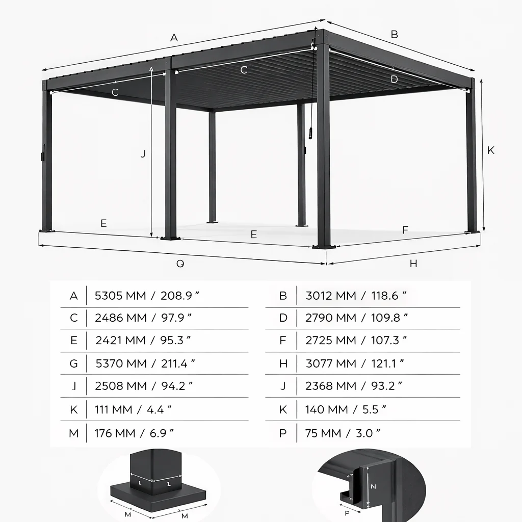ENJOi Leo Aluminium Pergola 5.3m x 3.6m Pergola Grey - Image 2
