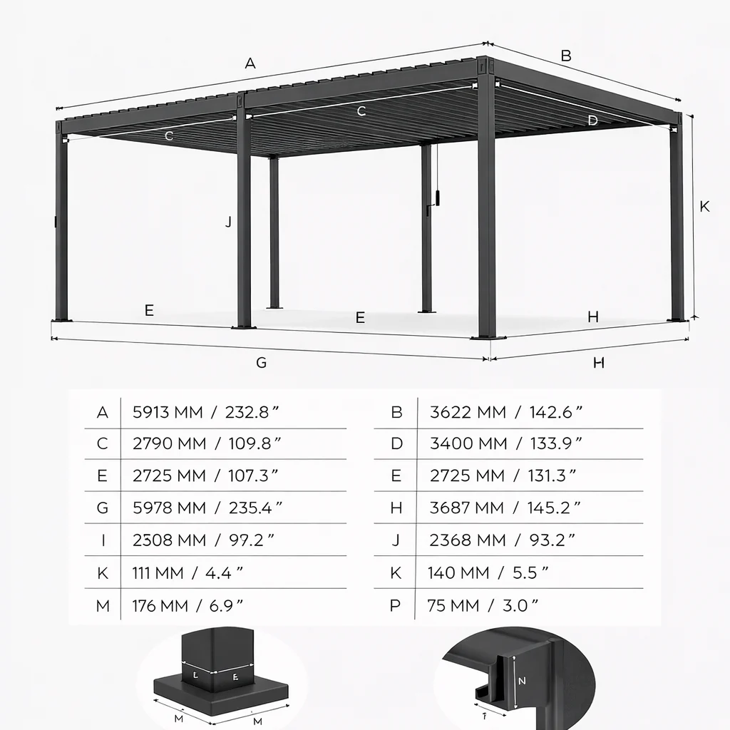 ENJOi Leo Aluminium Pergola 6.0m x 3.6m Pergola Grey - Image 2