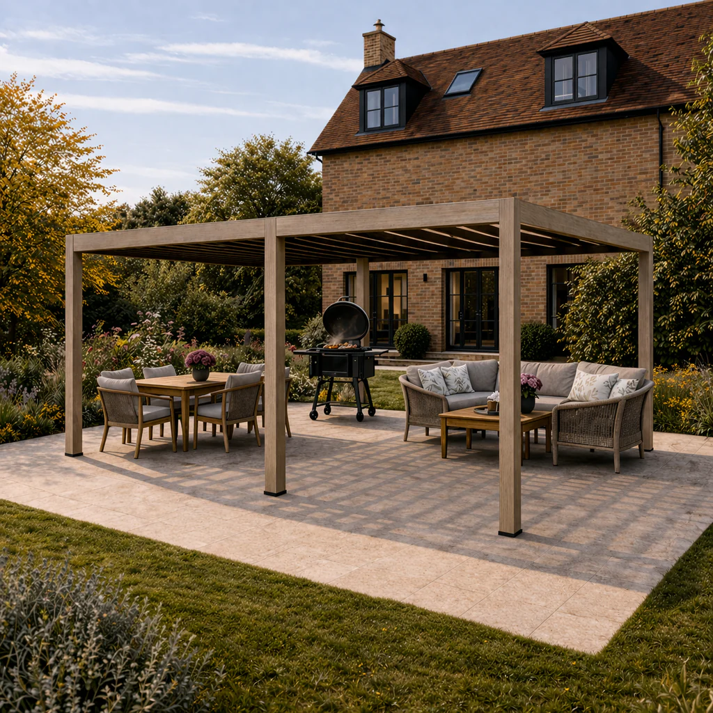ENJOi Leo Aluminium Pergola 7.2m x 3.6m Rectangular Wood