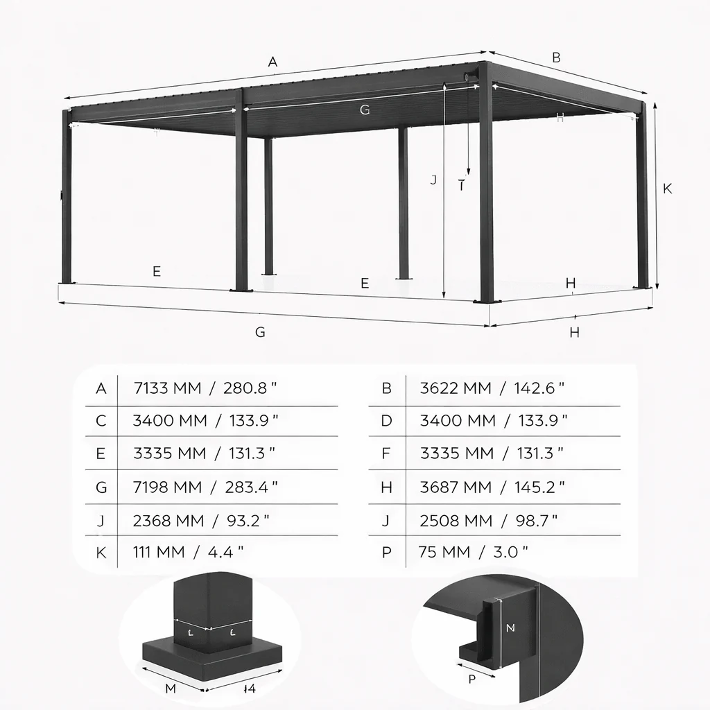 ENJOi Leo Aluminium Pergola 8.0m x 3.0m Pergola Grey - Image 3