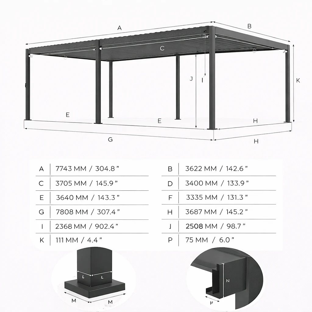 ENJOi Leo Aluminium Pergola 8.0m x 3.6m Pergola Grey - Image 3