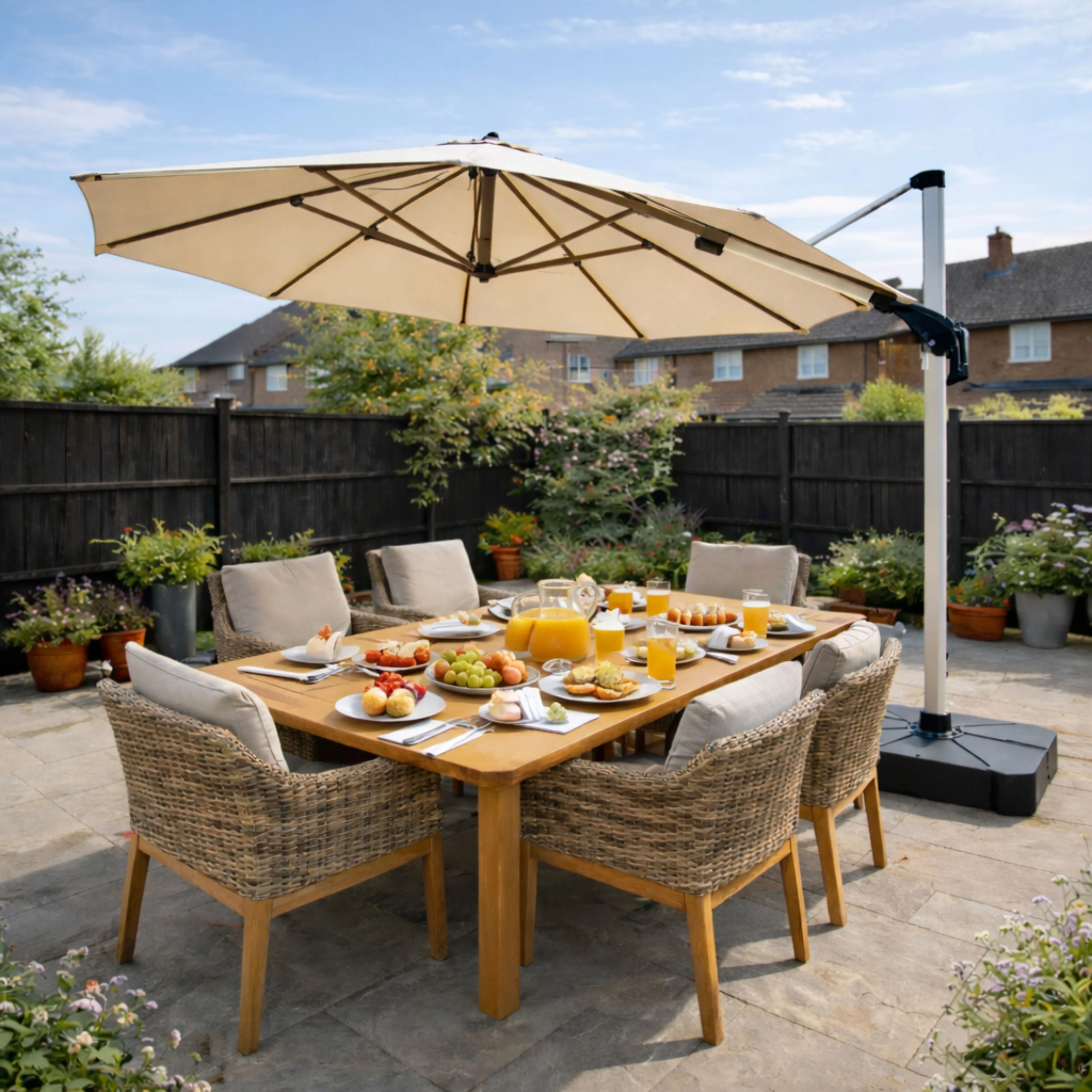 ENJOi Vector 3.5m Round Taupe Cantilever Parasol with Base