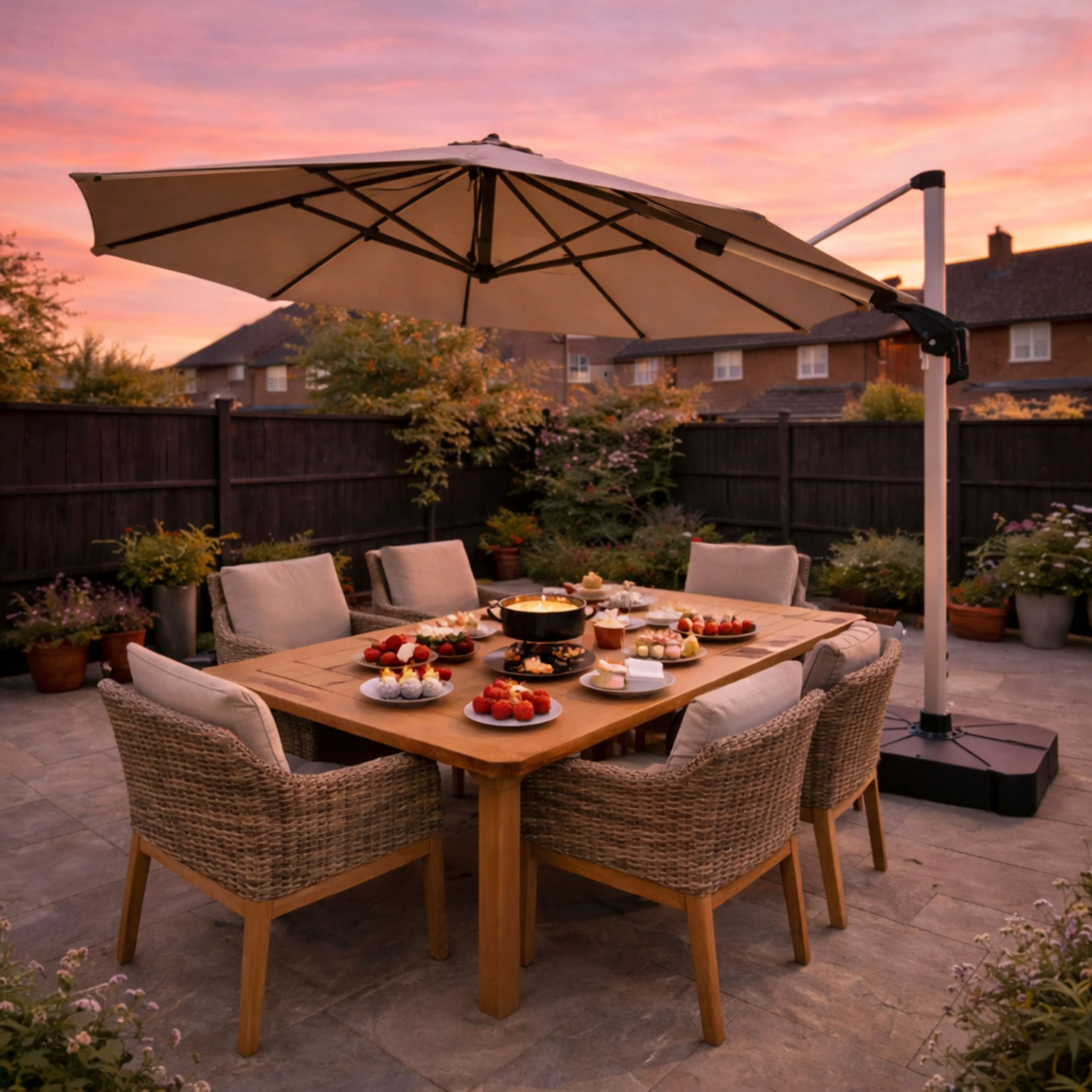 ENJOi Vector 3.5m Round Taupe Cantilever Parasol with Base - Image 2