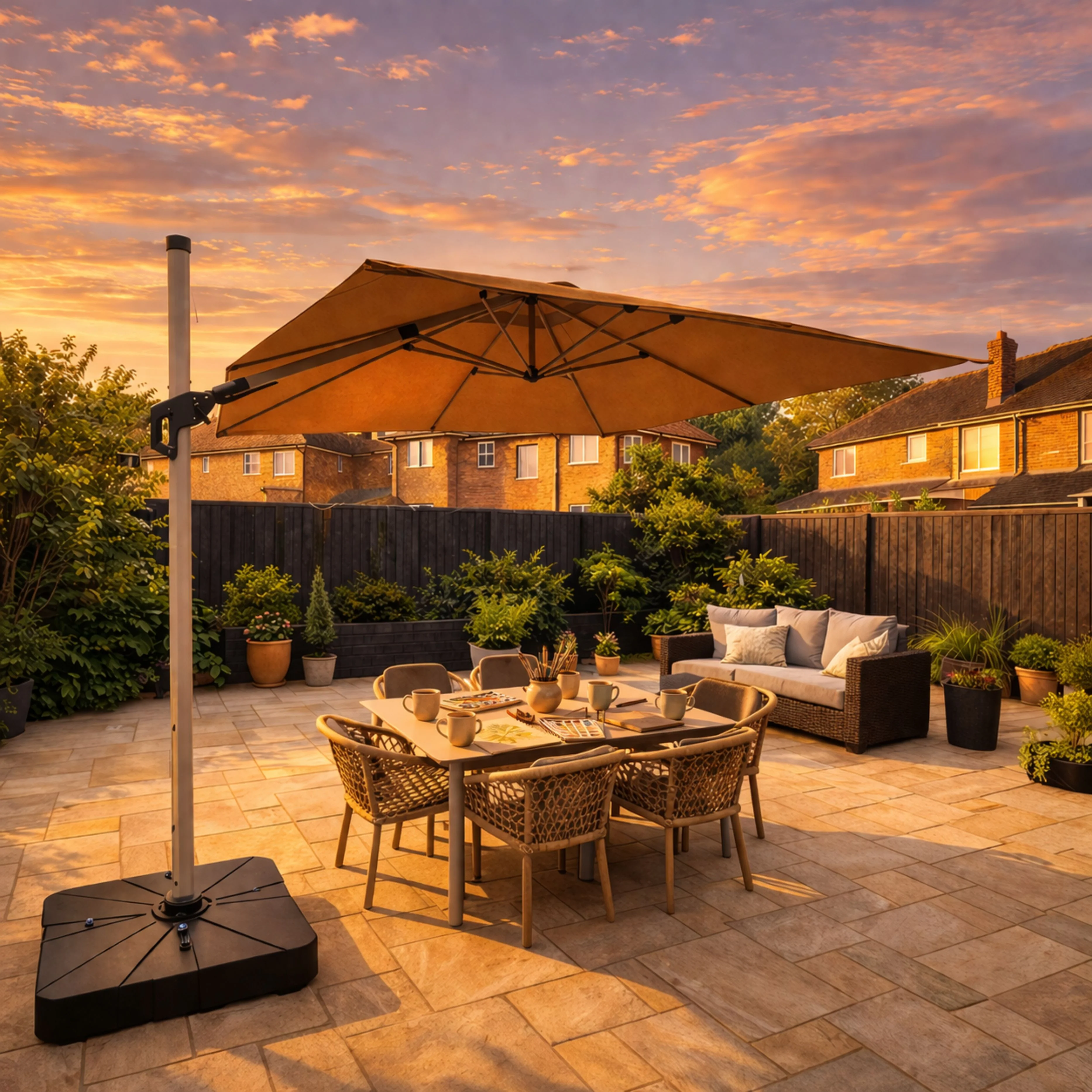 ENJOi Vector 3m x 3m Square Taupe Cantilever Parasol with Base - Image 2