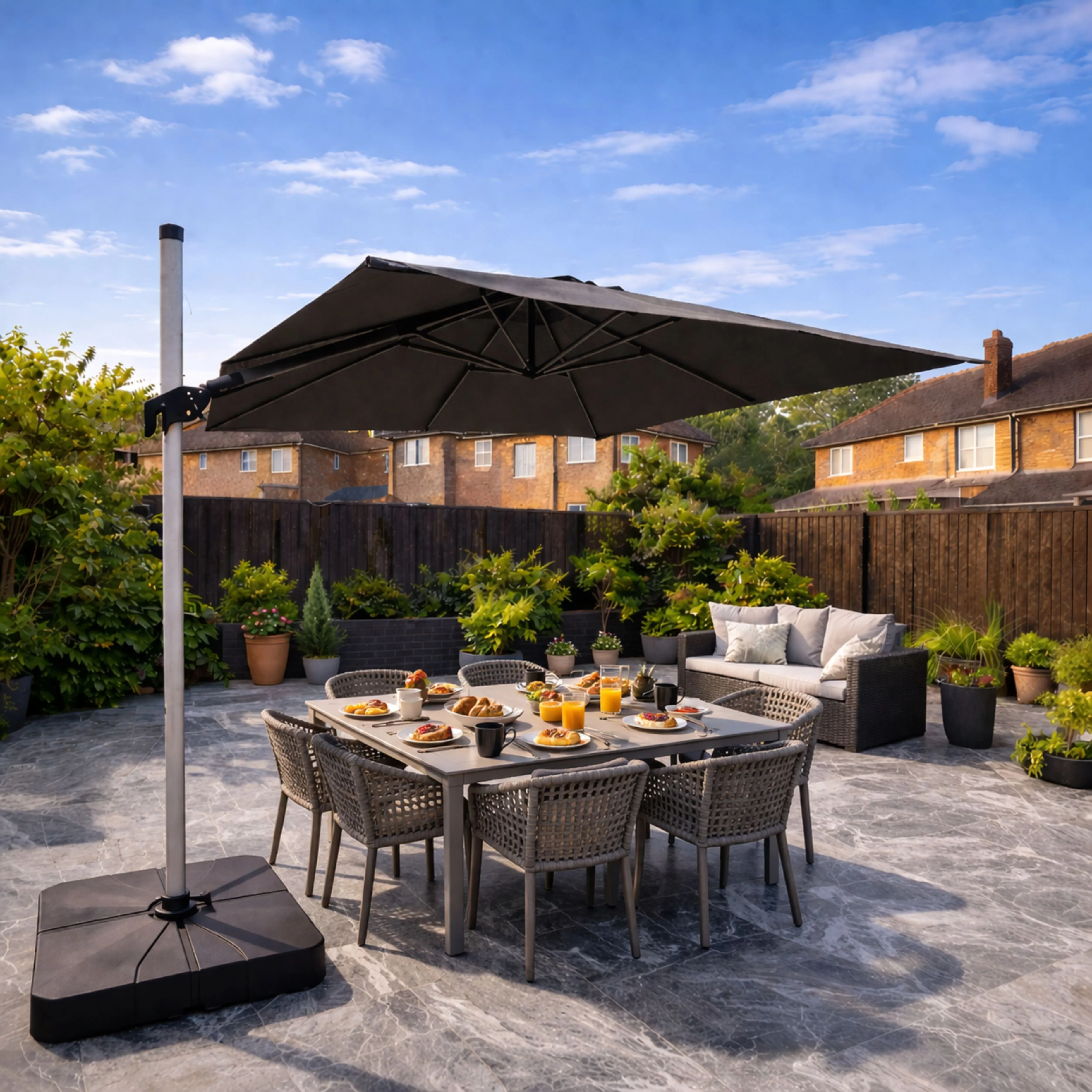 ENJOi Vector 3m x 3m Square Grey Cantilever Parasol with Base